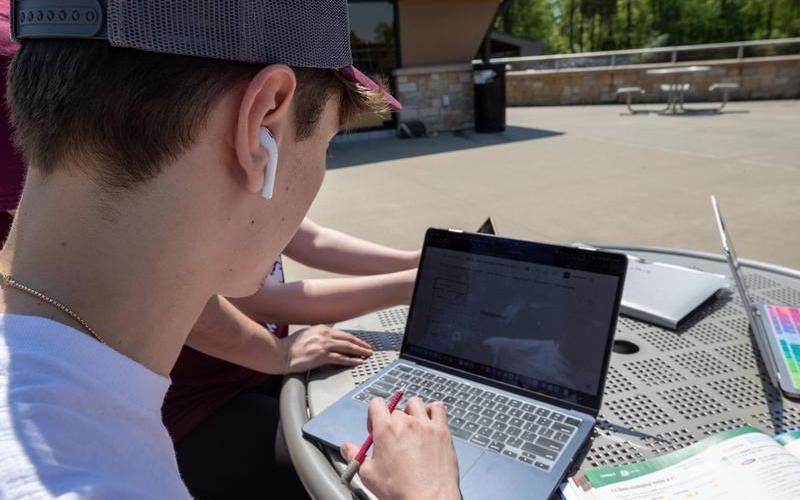 SIU student looking at laptop